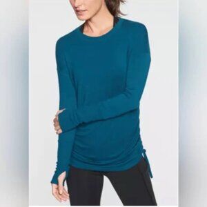 Athleta "Drishti" Coastal Teal Ruched Sweatshirt - Size Small